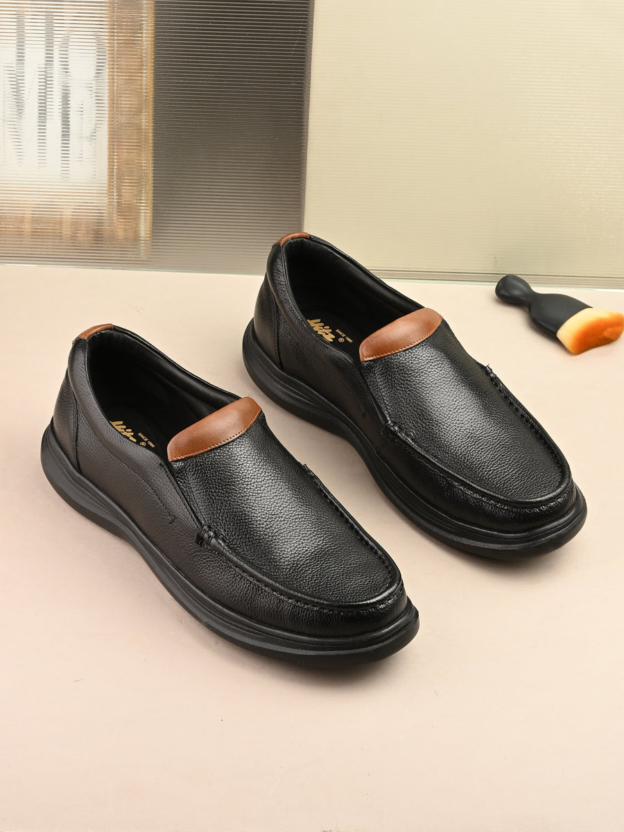 Hitz Men's Black Leather Slip On Shoes