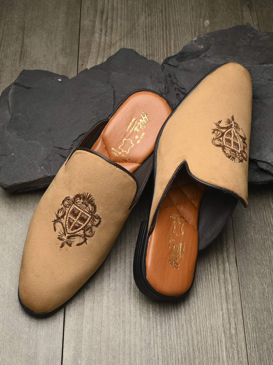 Hitz Men's Tan Leather Half Shoes Flat Mule Loafers – Hitz Shoes Online