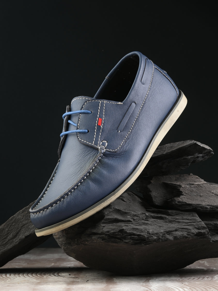 Mens blue leather store boat shoes