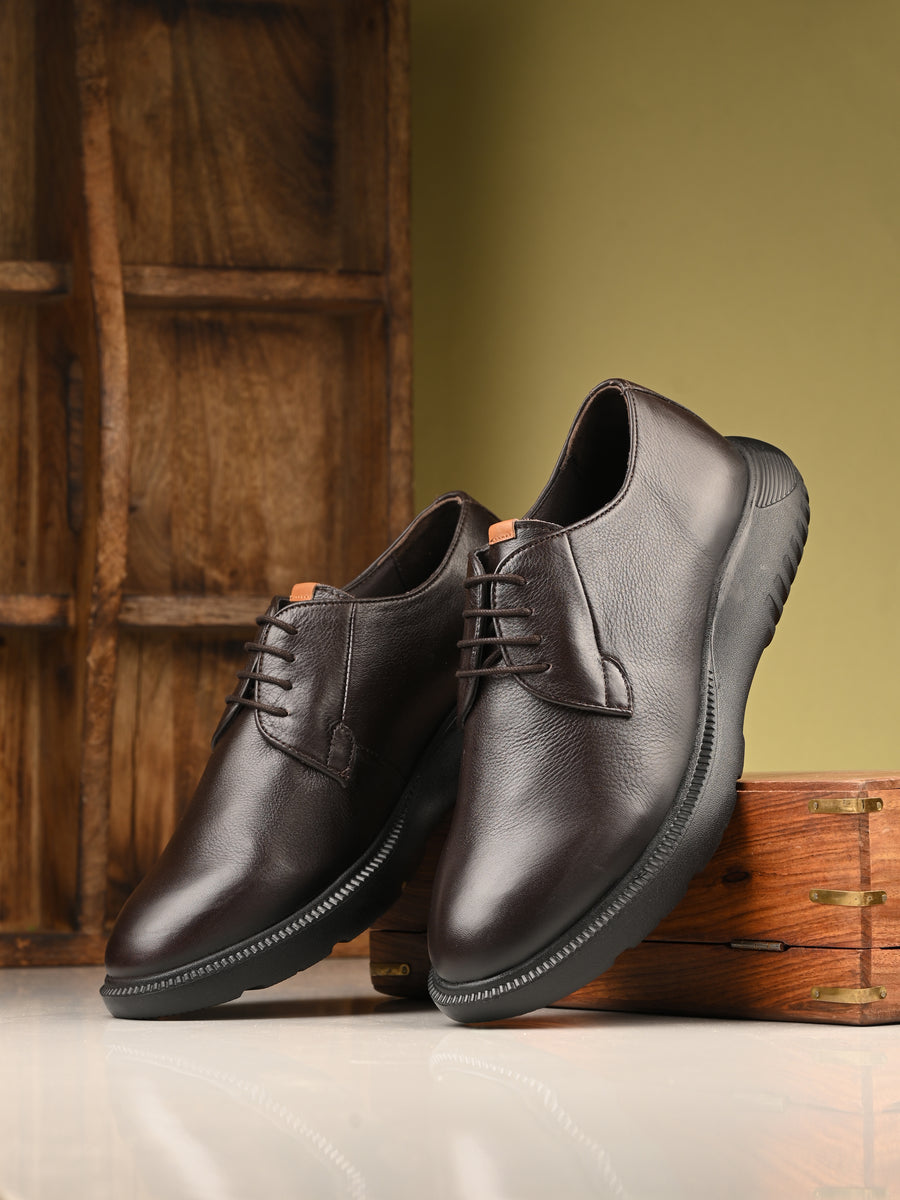 HITZ Men's Brown Leather Casual Lace Up Shoes - Main Image