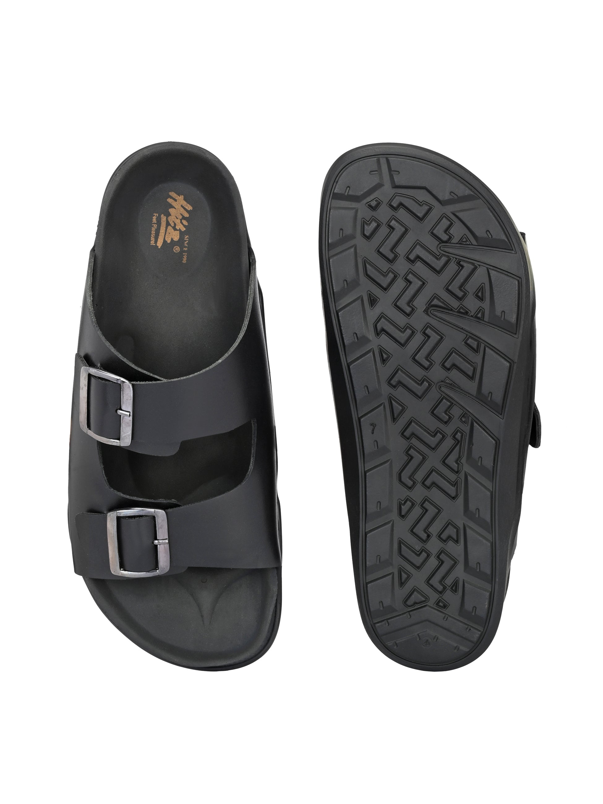 Hitz Men's Black Leather Open Toe Slippers – Hitz Shoes Online