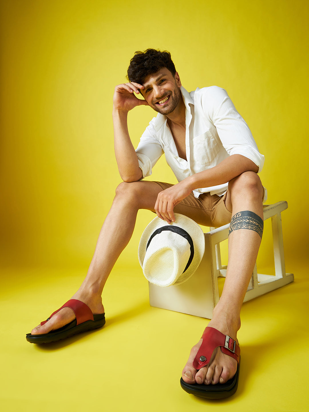 Hitz Men's Red Leather Open Toe Slippers – Hitz Shoes Online