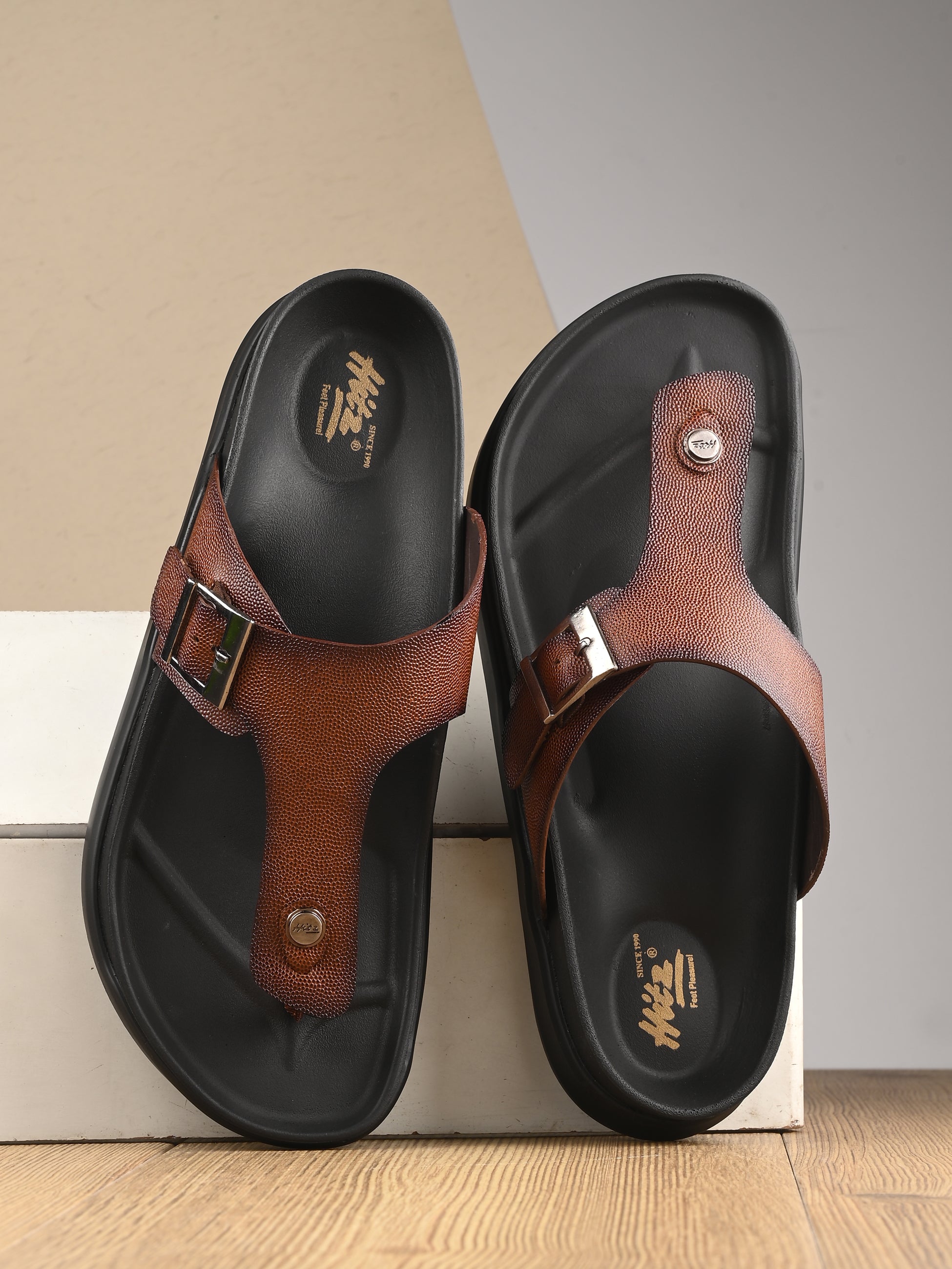 Hitz Men's Tan Leather Open Toe Slippers – Hitz Shoes Online