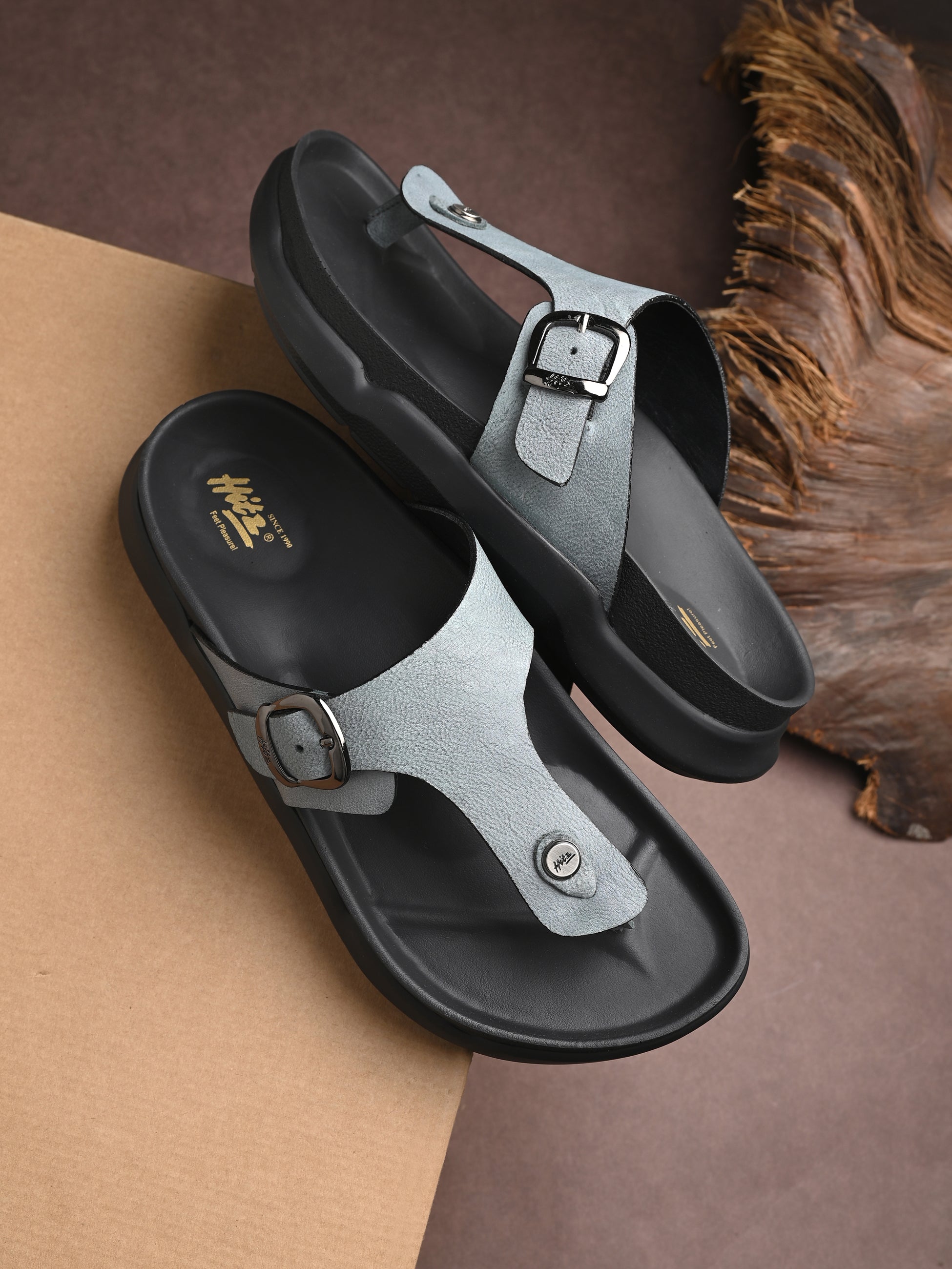 Hitz Men's Grey Leather Casual Daily Wear Slippers – Hitz Shoes Online