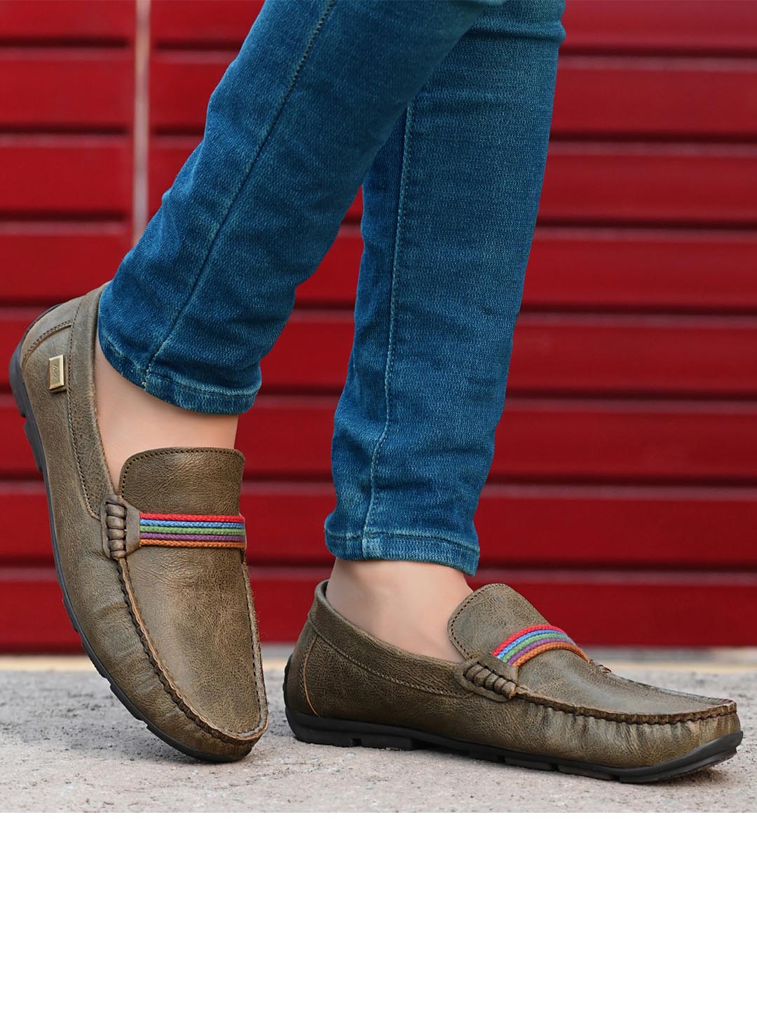 Hitz Men's Olive Leather Moccasins Loafer Shoes – Hitz Shoes Online