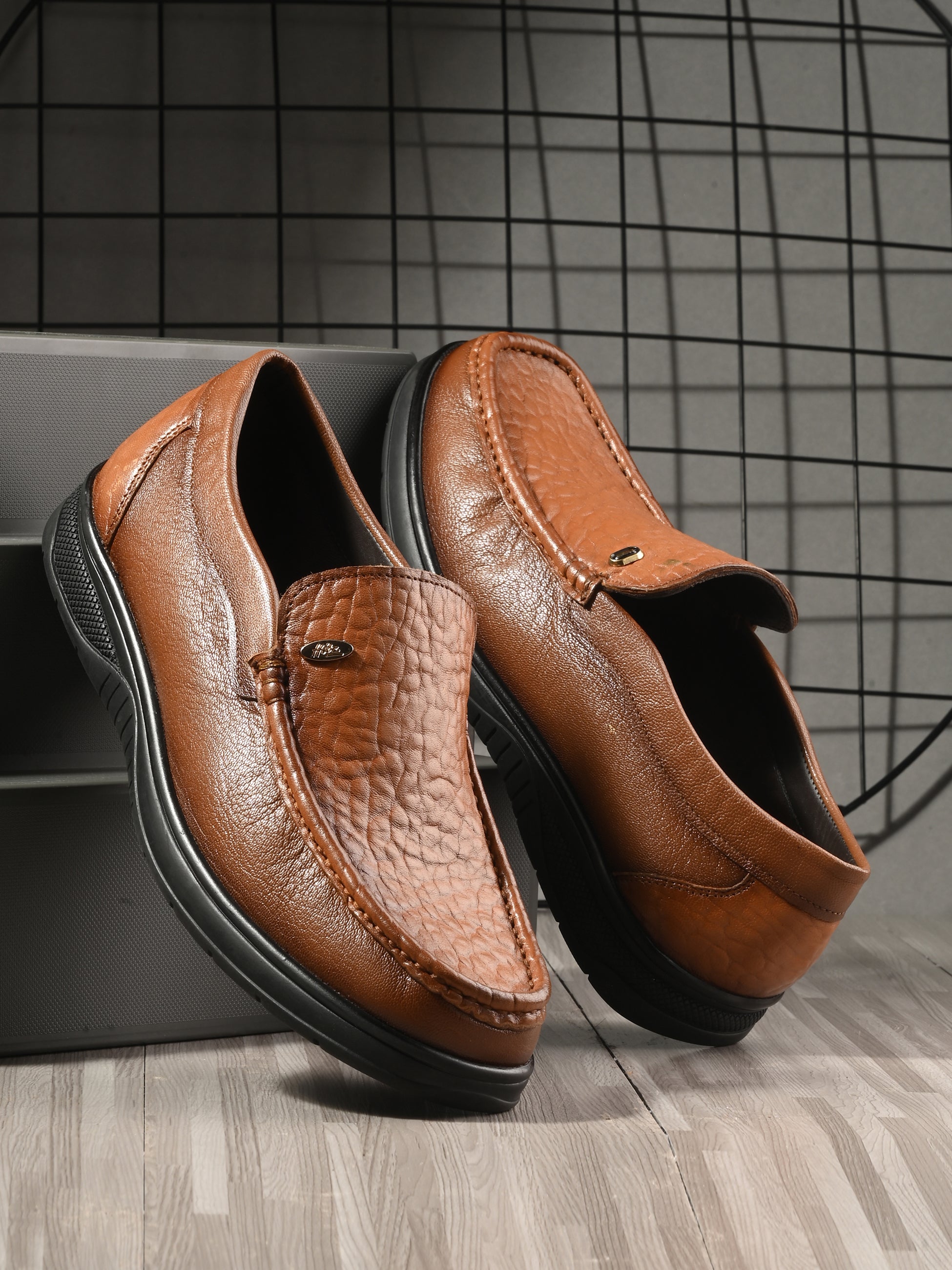 HITZ4551-Men's Tan Leather Formal Shoes - Main Image