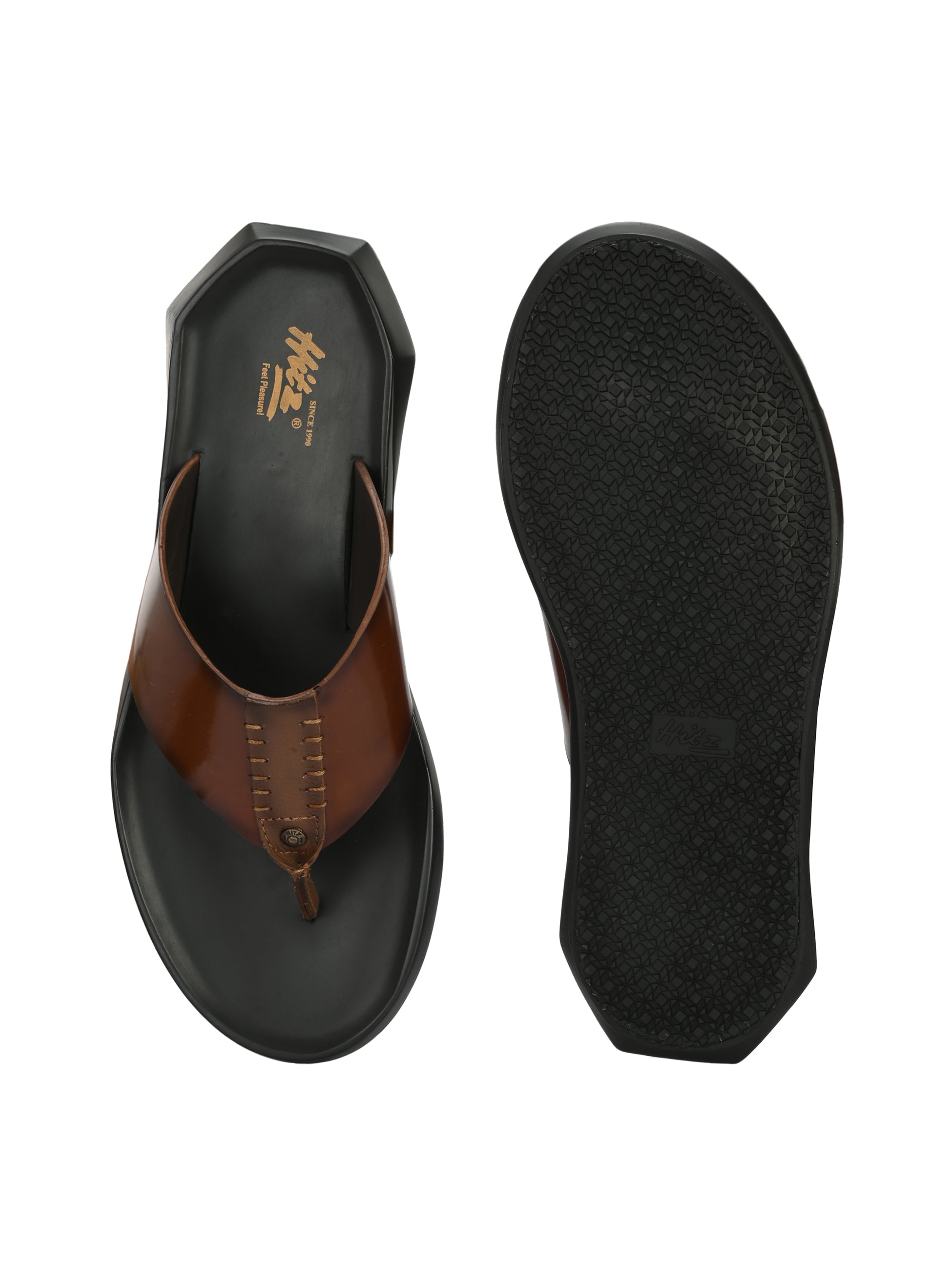 Hitz Men's Tan Leather Open Toe Slippers â Hitz Shoes Online