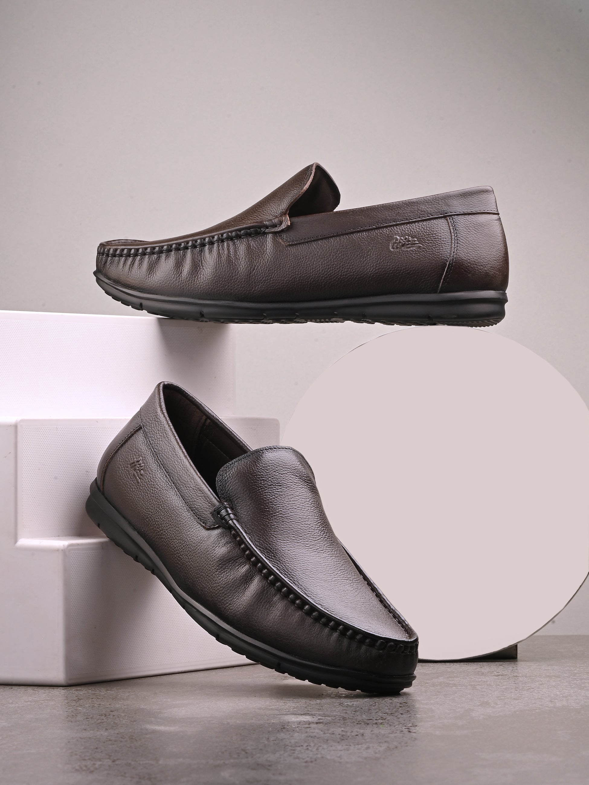 Hitz Men's Brown Leather Formal Slip On Shoes - Main Image