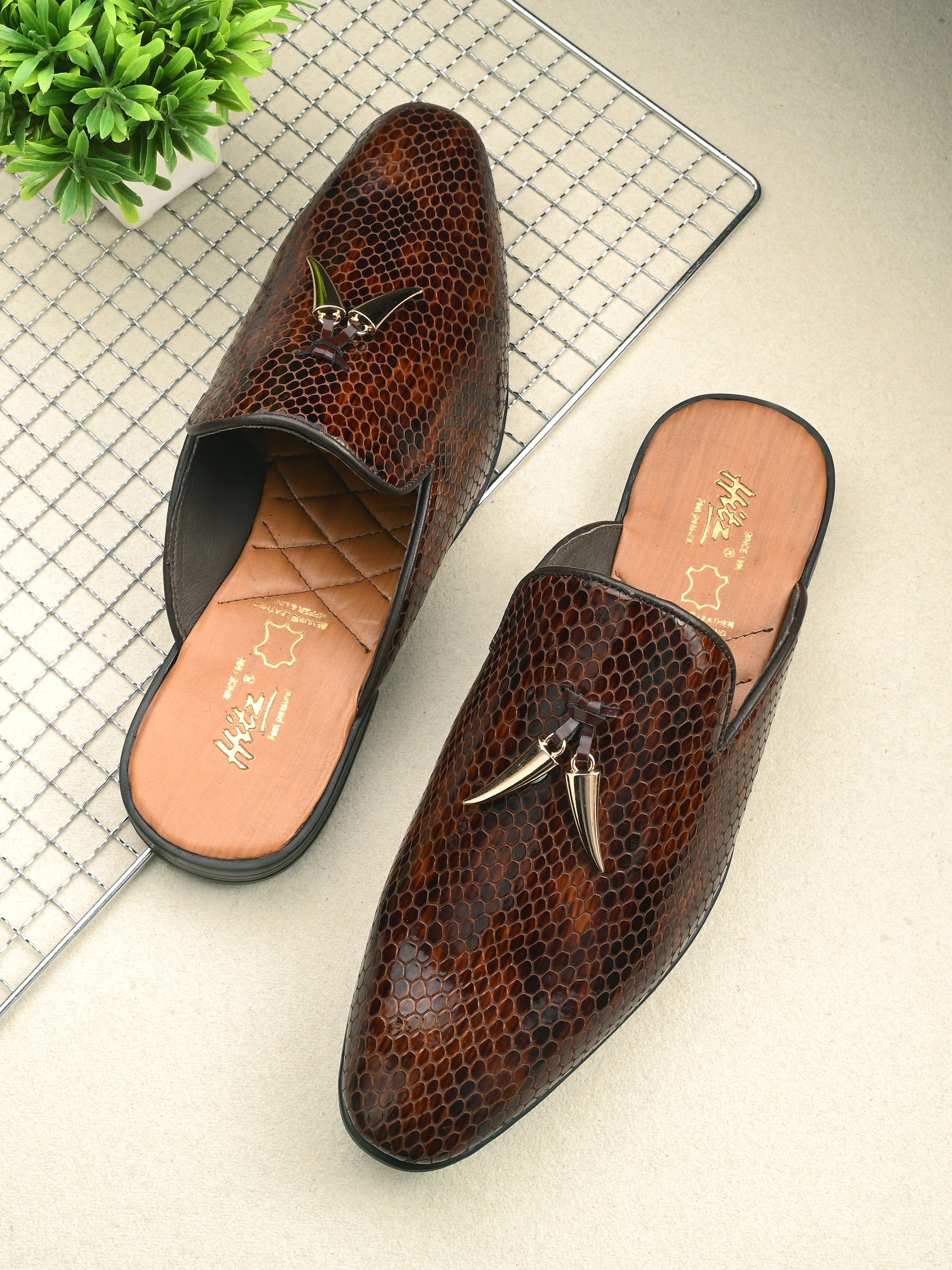 Hitz Men's Brown Leather Half Shoes Ethnic Wear Mule Shoes – Hitz Shoes  Online