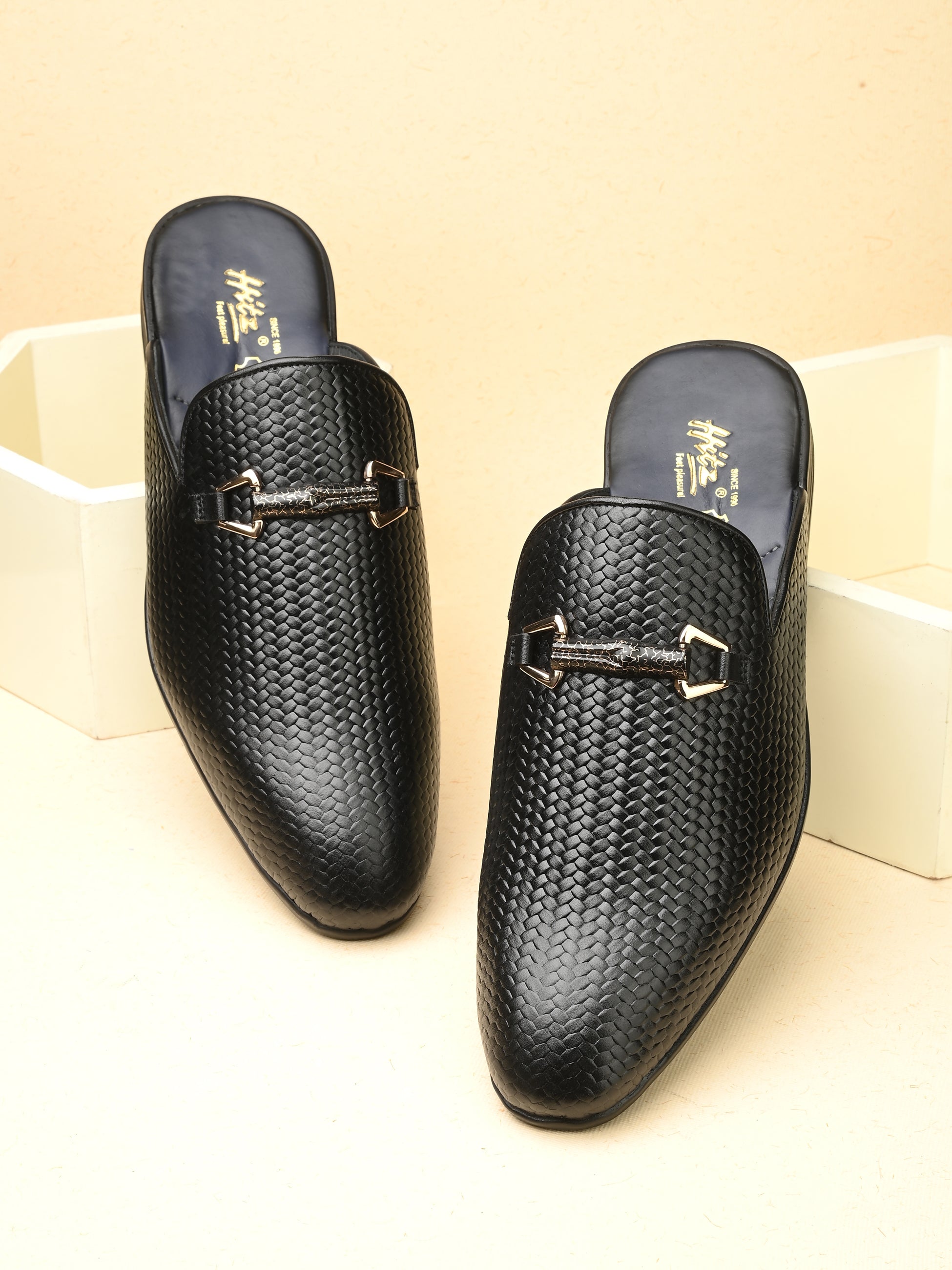 Formal Shoes For Men Half Long Shoes Hitz Men's Black Leather Half