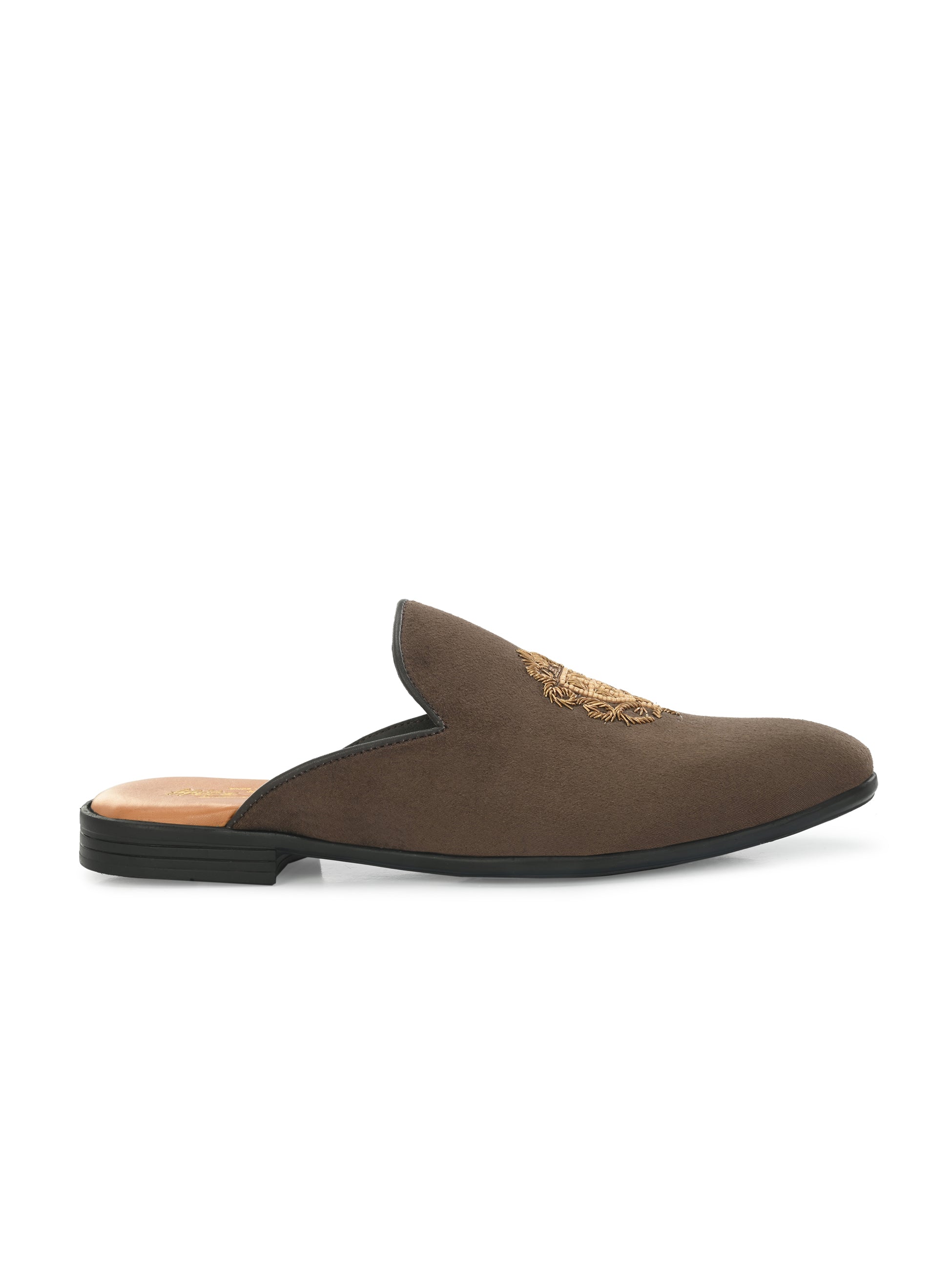 Hitz Men's Brown Leather Half Shoes Ethnic Wear Mule Shoes