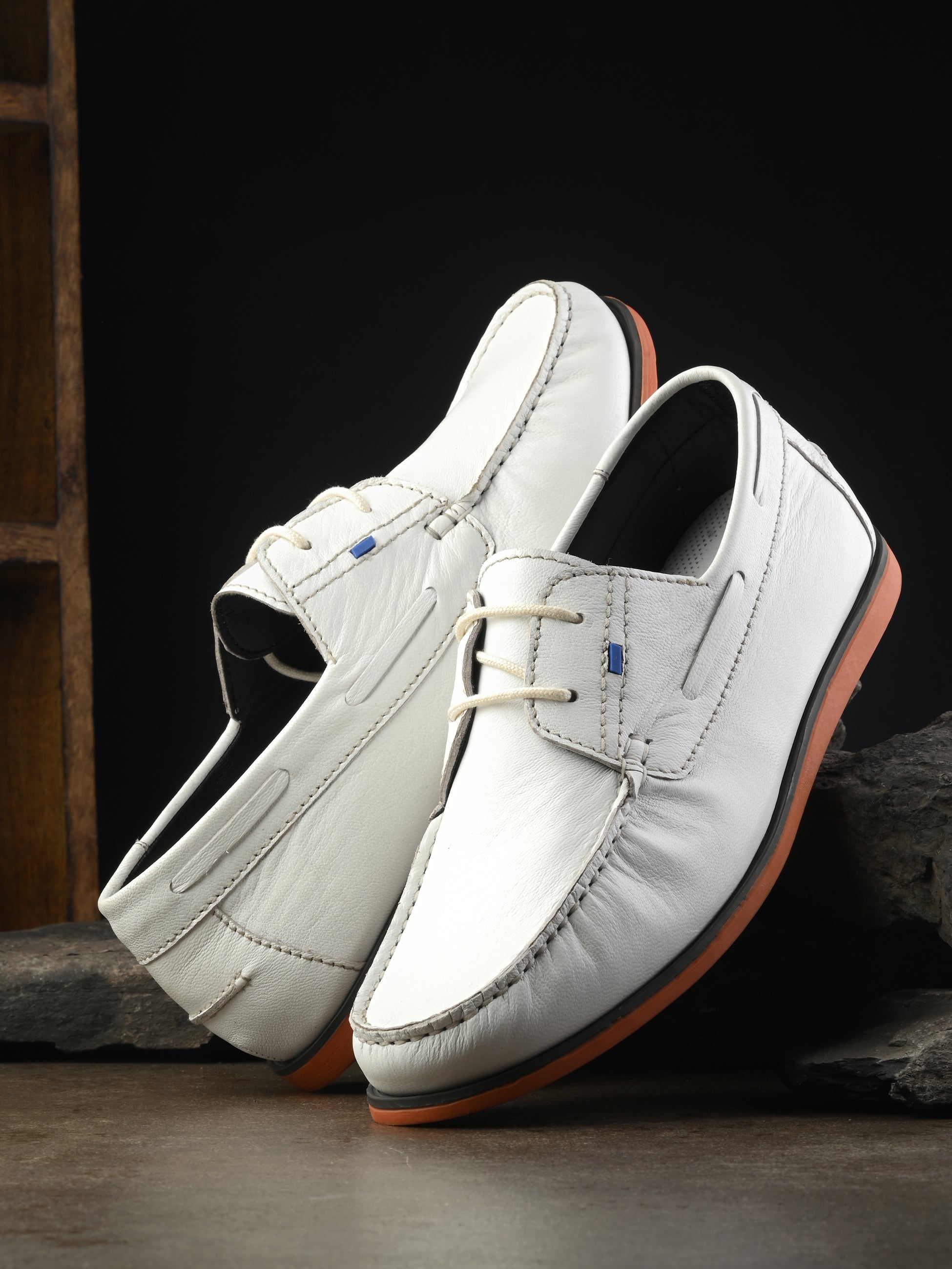 HITZ701 Men's White Leather Boat Lace-Up Shoes – Hitz Shoes Online