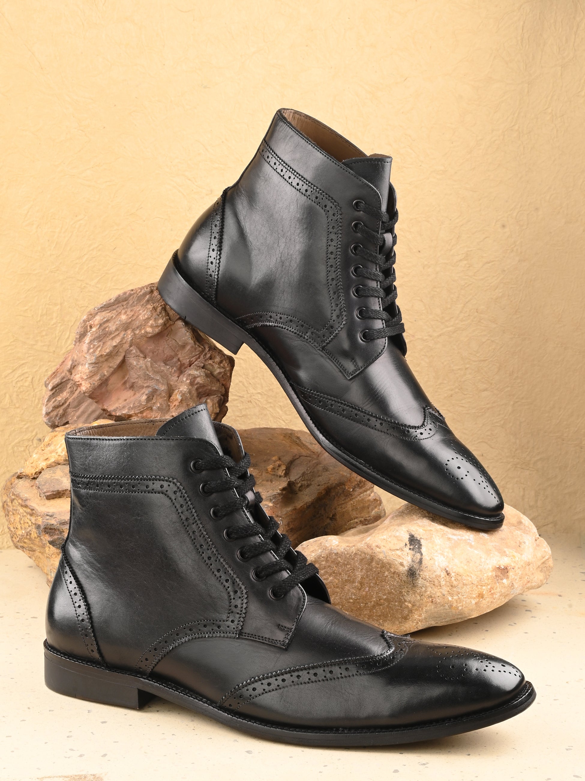 Hitz Men's Black Leather Lace-up Ankle Boot Shoes – Hitz Shoes Online