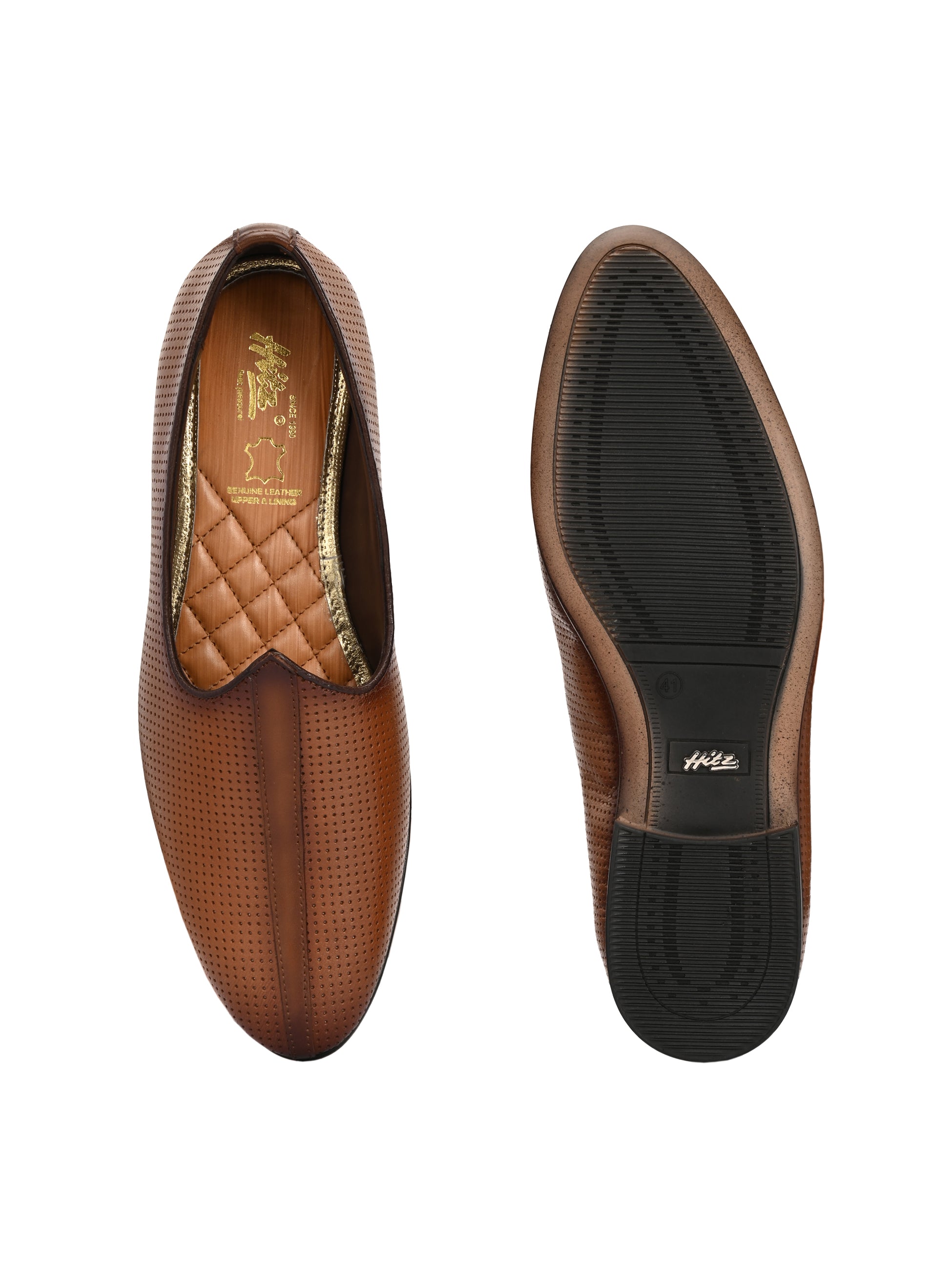 Hitz Men's Tan Leather Ethnic Shoes