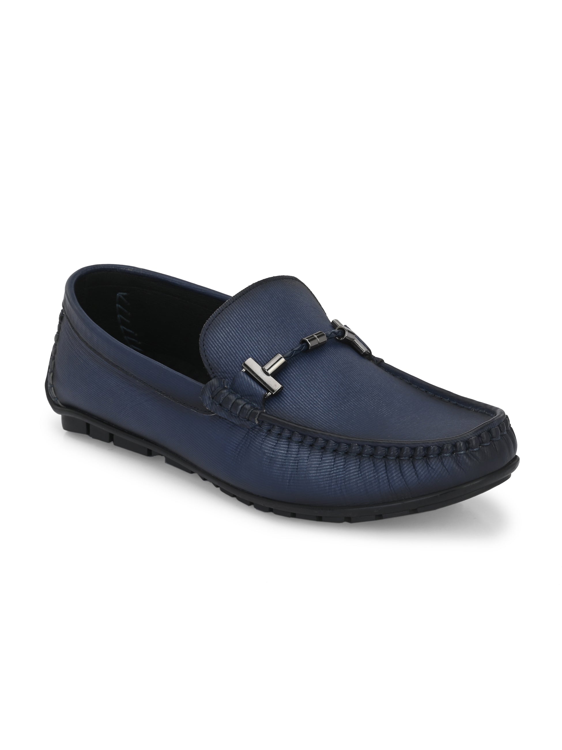 Hitz Men's Blue Leather Slip-On Casual Loafer Shoes