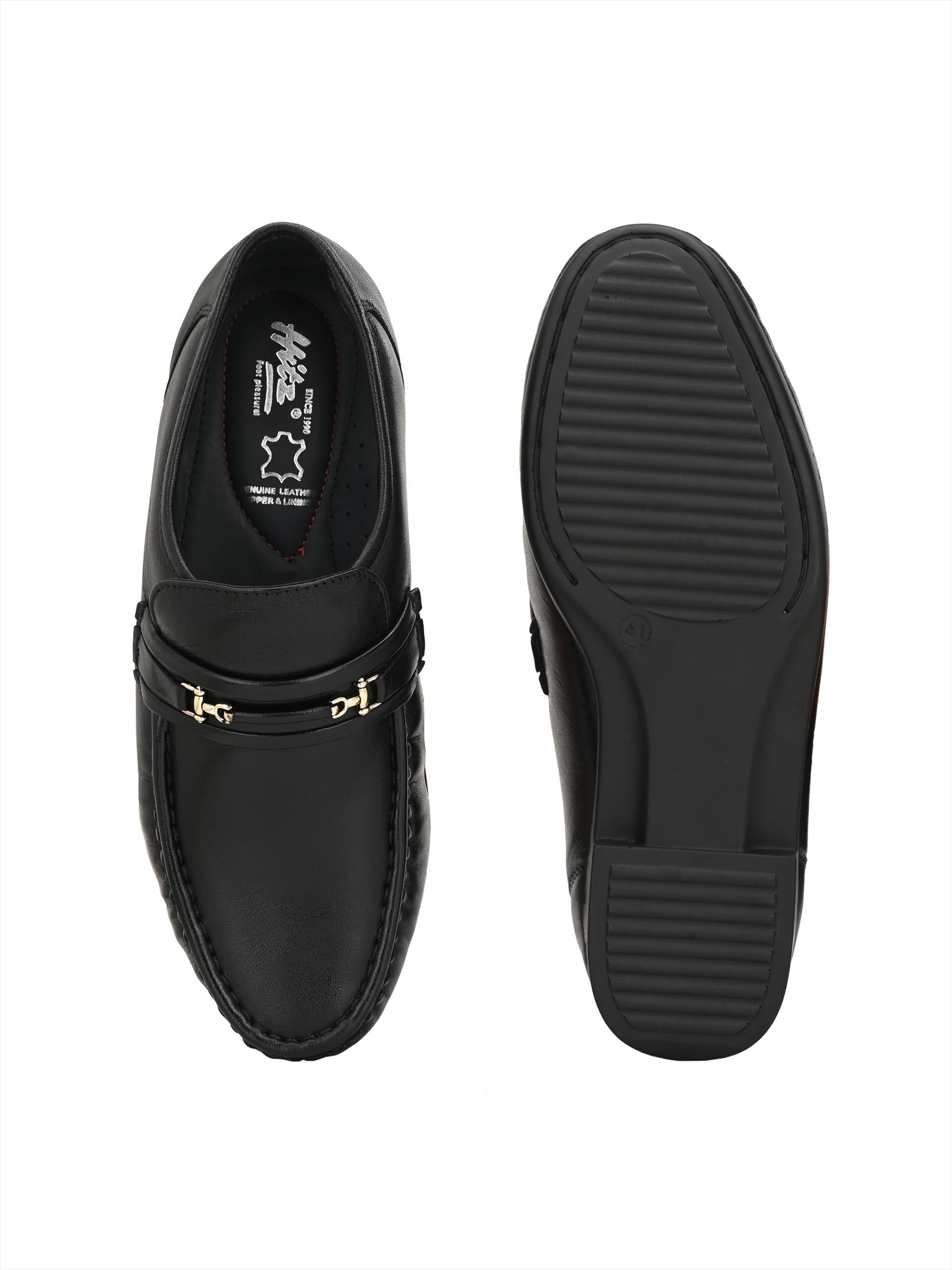 HITZ836 Men's Black Leather Formal Slip-On Shoes