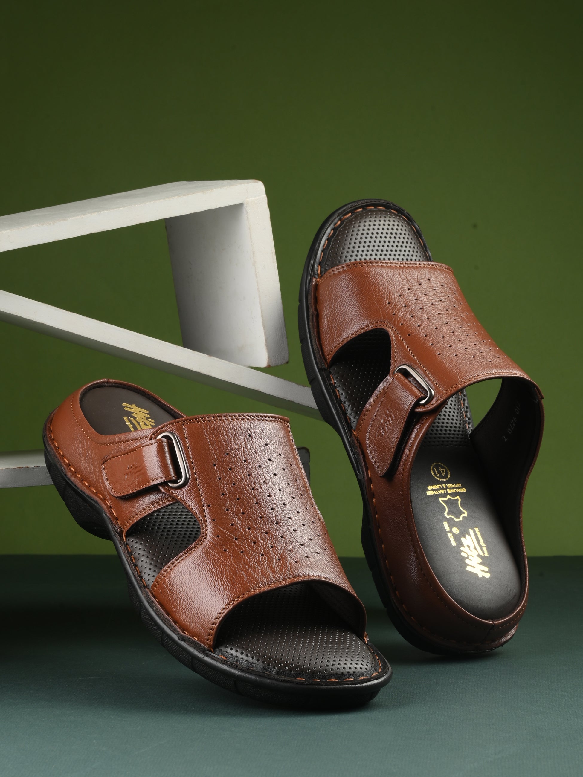 Hitz Men's Tan Leather Comfort Slippers – Hitz Shoes Online