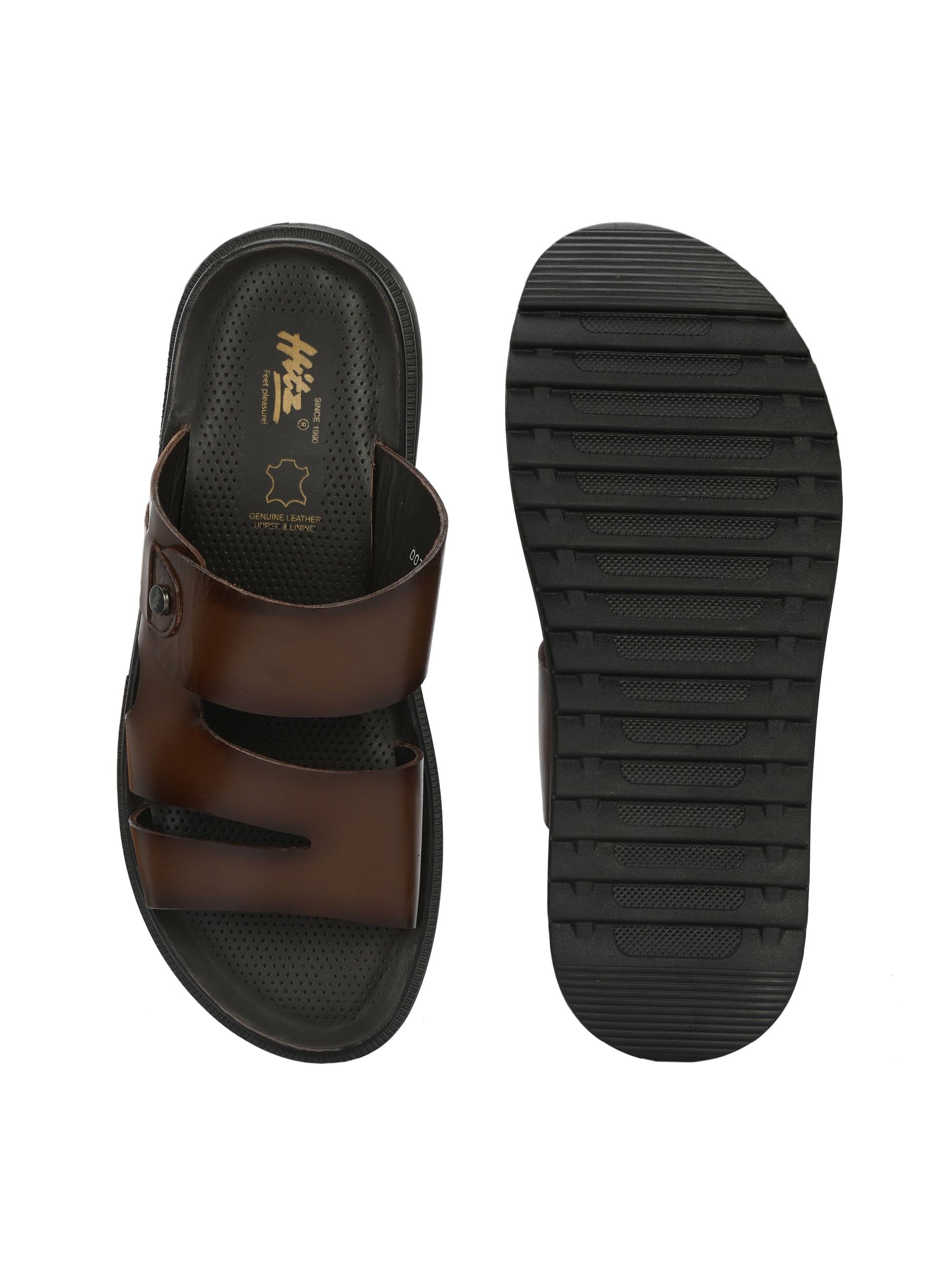 Hitz Men's Brown Leather Open Toe Comfort Slippers