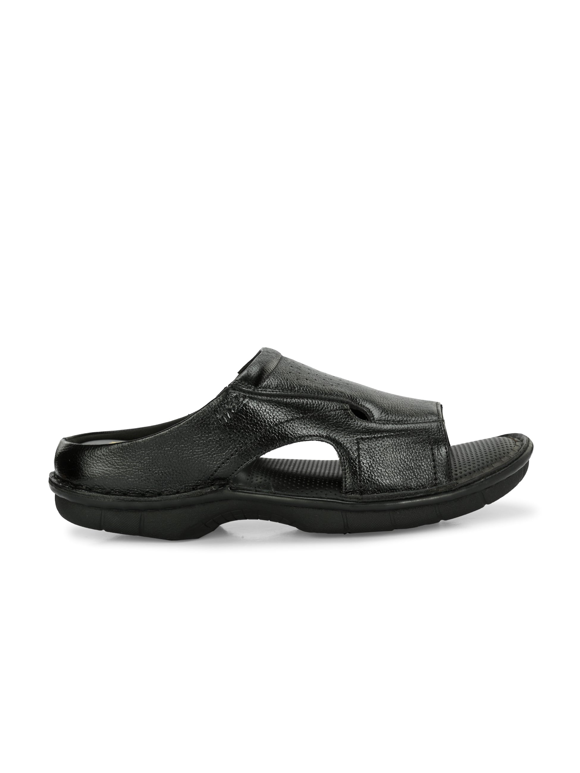 Hitz Men's Black Leather Open Toe Comfort Slippers â Hitz Shoes Online
