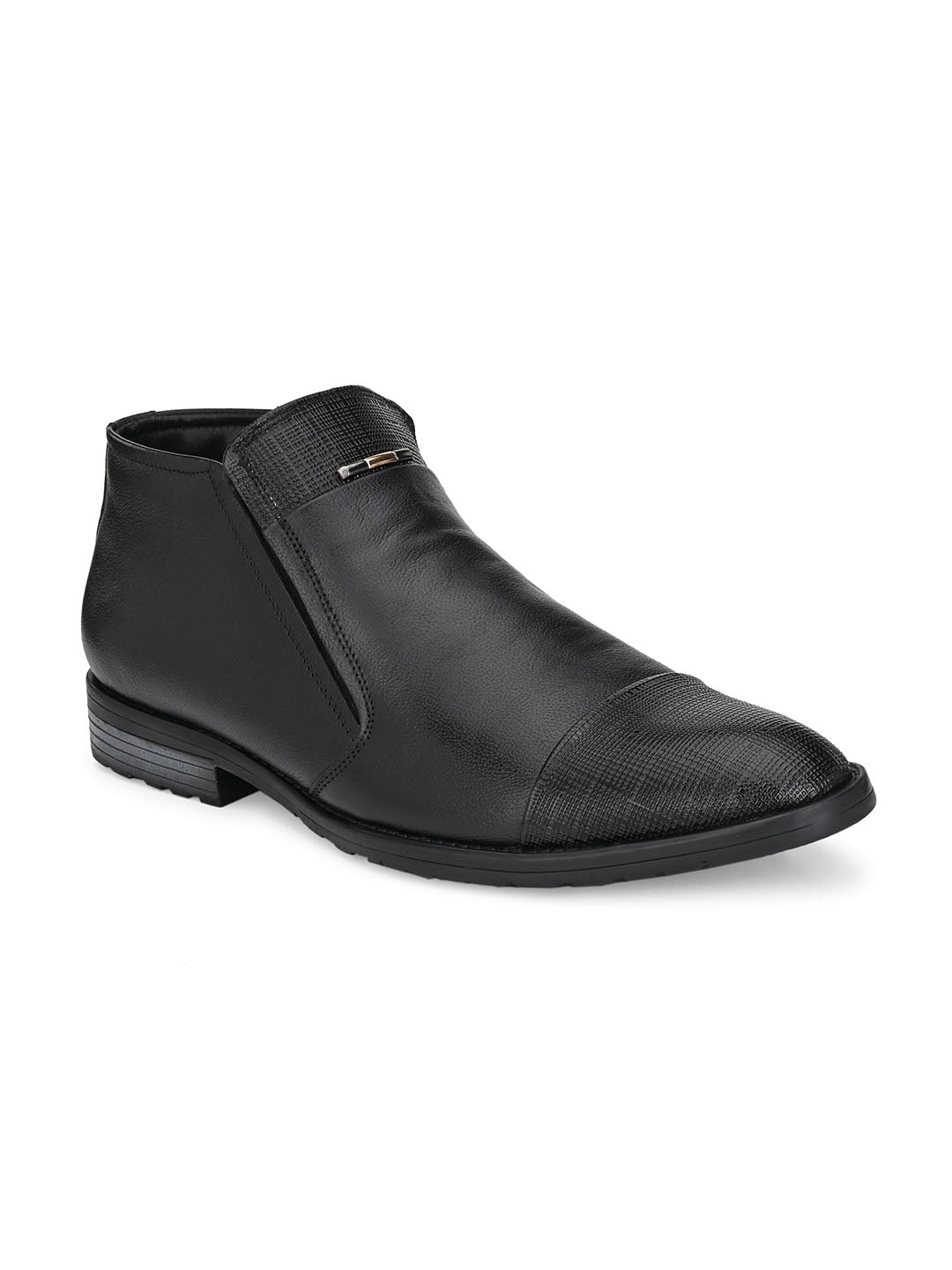 Hitz Men's Black Leather Boots with Zip Closure - Main Image