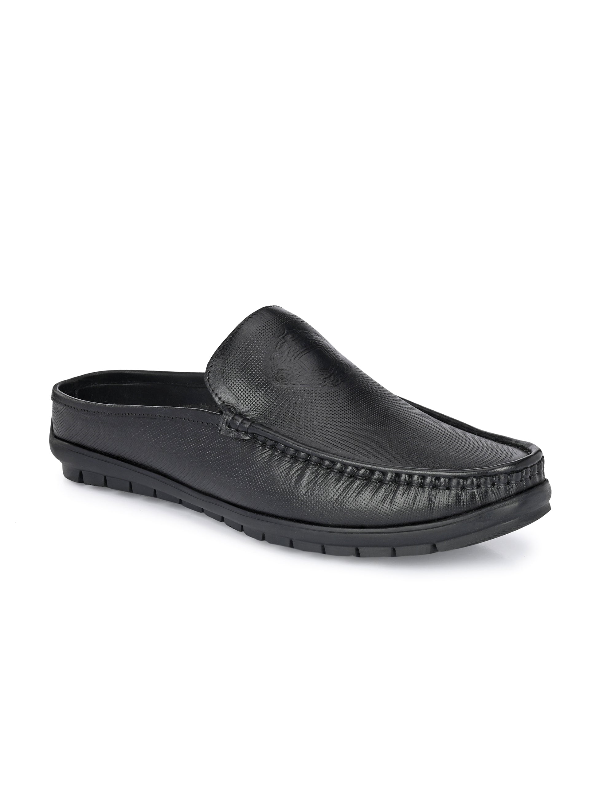 Hitz Men's Black Leather Half Shoes Flat Mule Loafers – Hitz Shoes