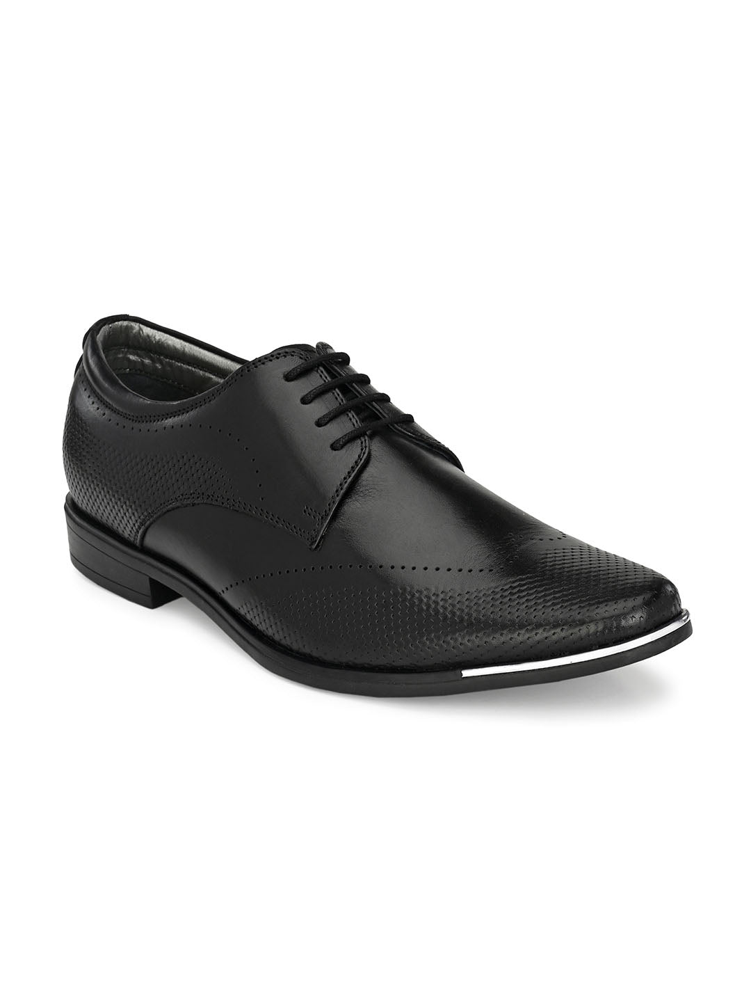 Hitz Men's Black Leather Lace-up Semi-Formal Shoes
