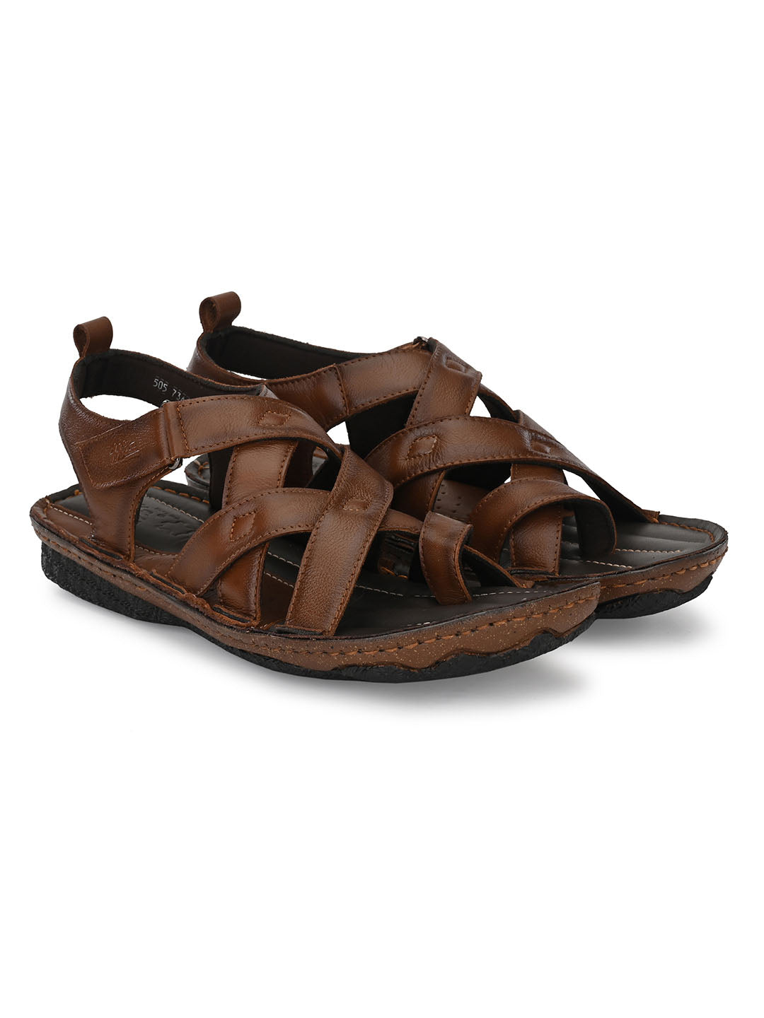 HITZ7346 Men's Tan Leather Casual Velcro Sandals – Hitz Shoes Online