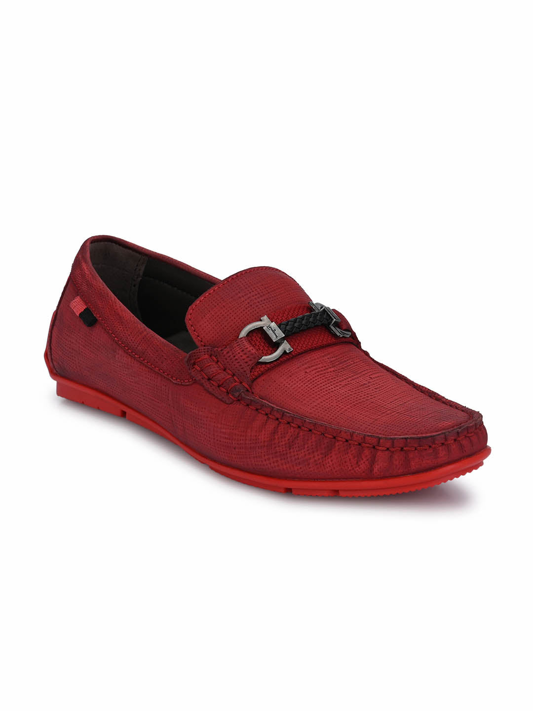 HITZ8305 Men's Red Leather Casual Slip-On Shoes - Main Image