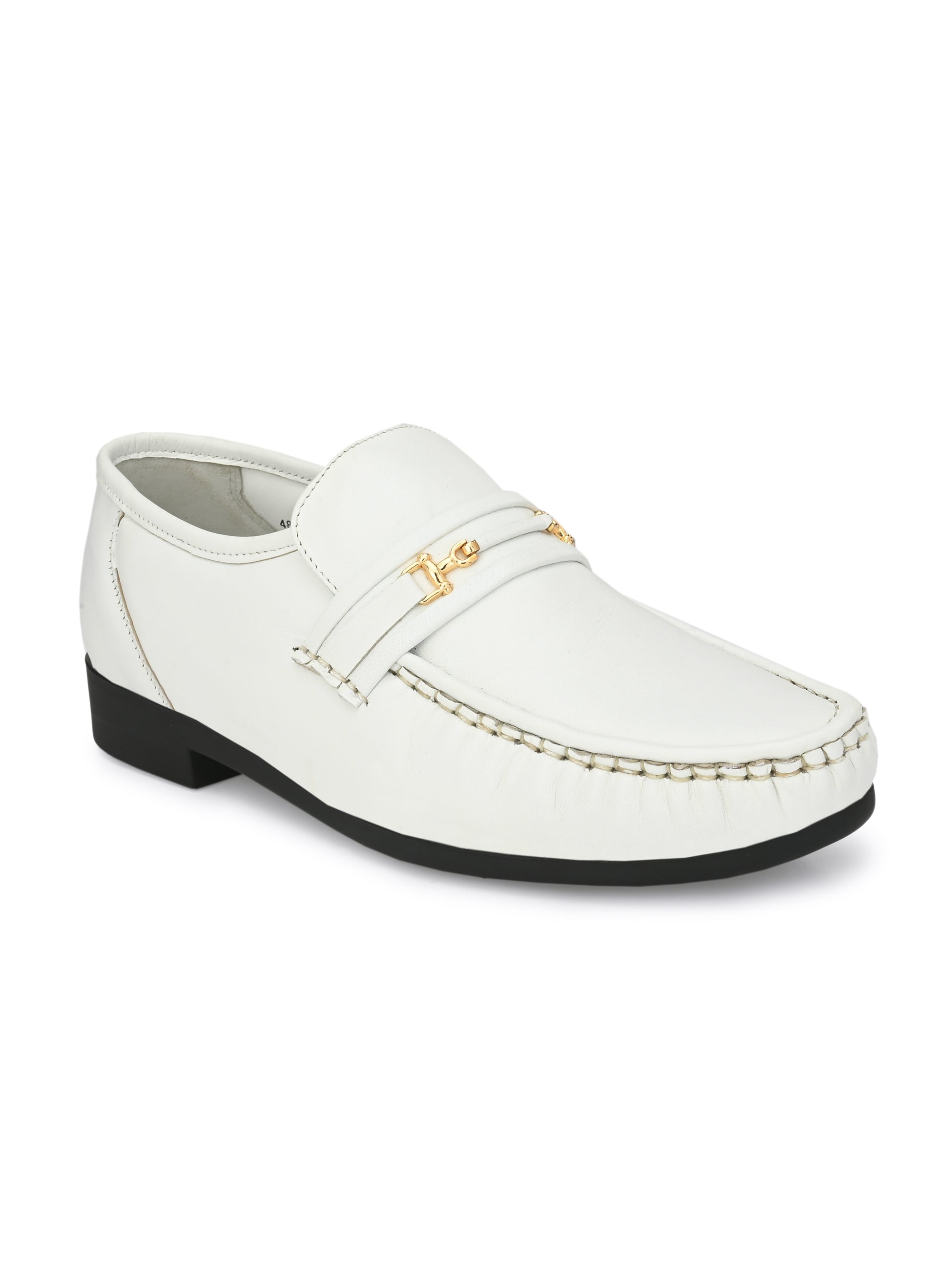 Hitz Men's White Leather Slip-on Comfort Shoes - Main Image