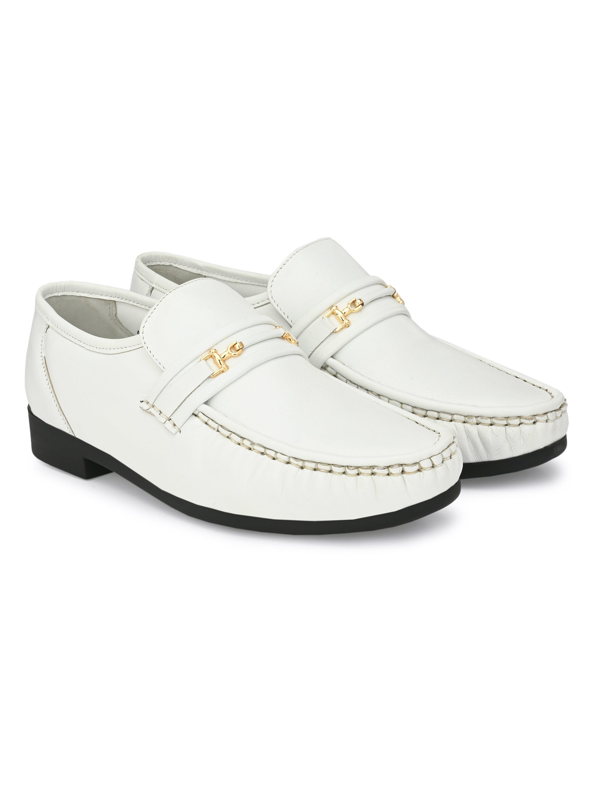 Hitz Men's White Leather Slip-on Comfort Shoes