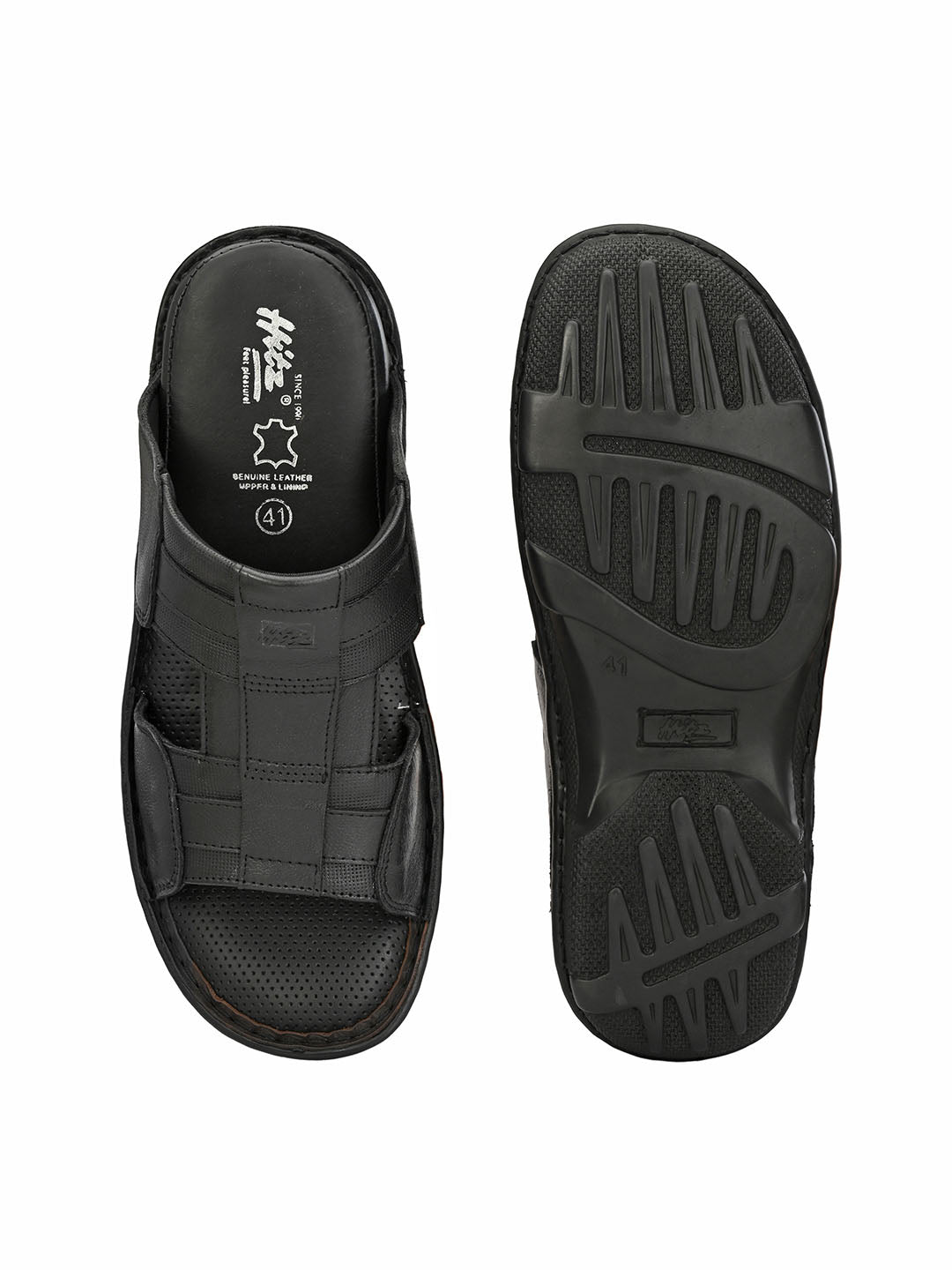 Hitz Men's Black Leather Open Toe Comfort Slippers – Hitz Shoes Online