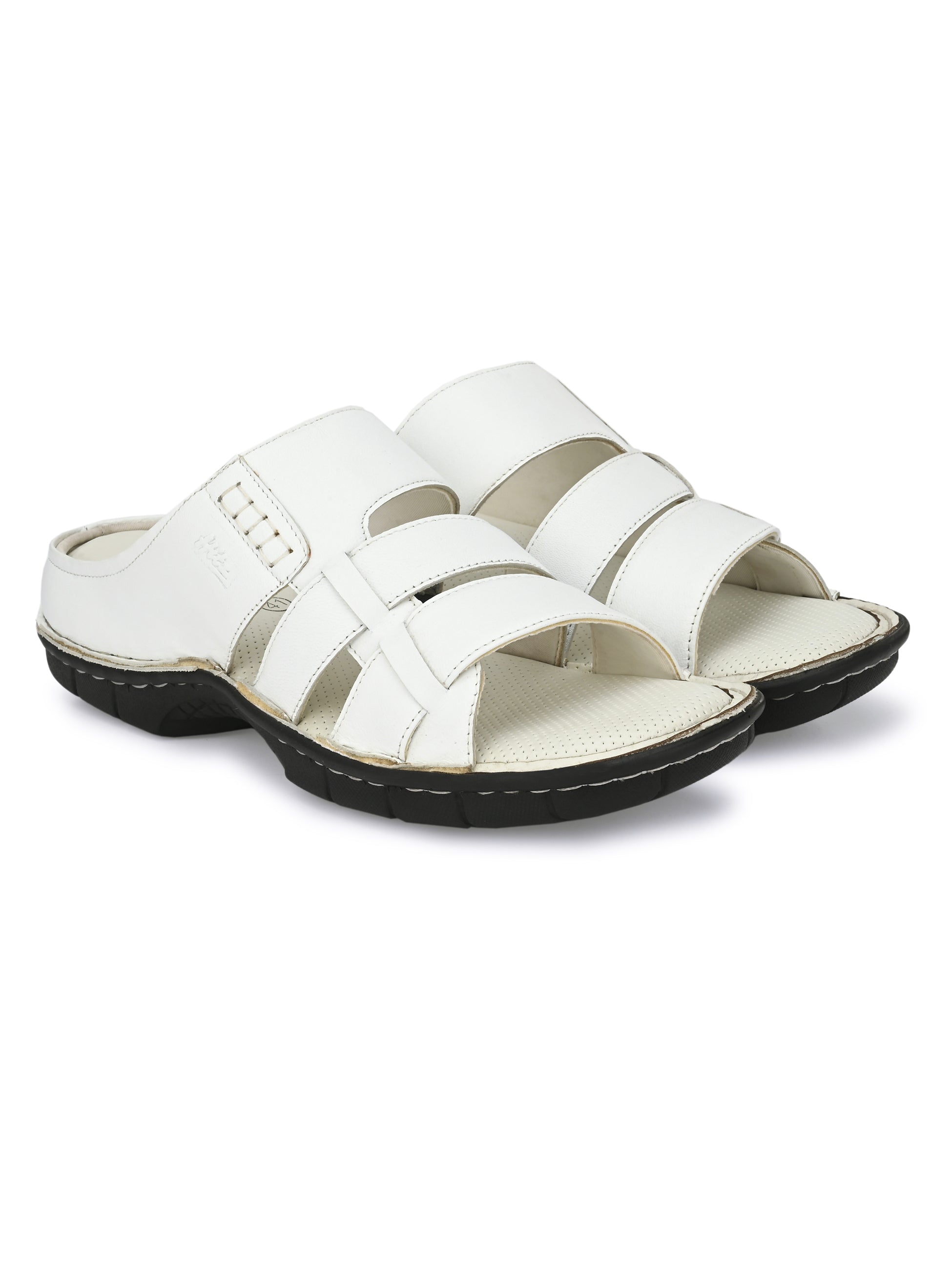 Hitz Men's White Leather Open Toe Comfort Slippers – Hitz Shoes Online