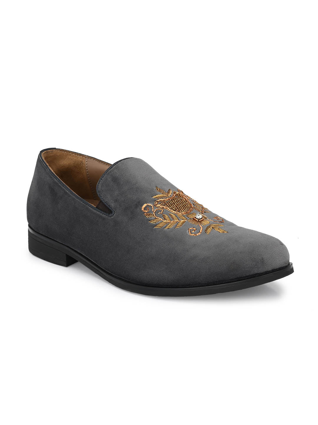 Hitz Men's Grey Slip-On Ethnic Embroidery Shoes – Hitz Shoes Online