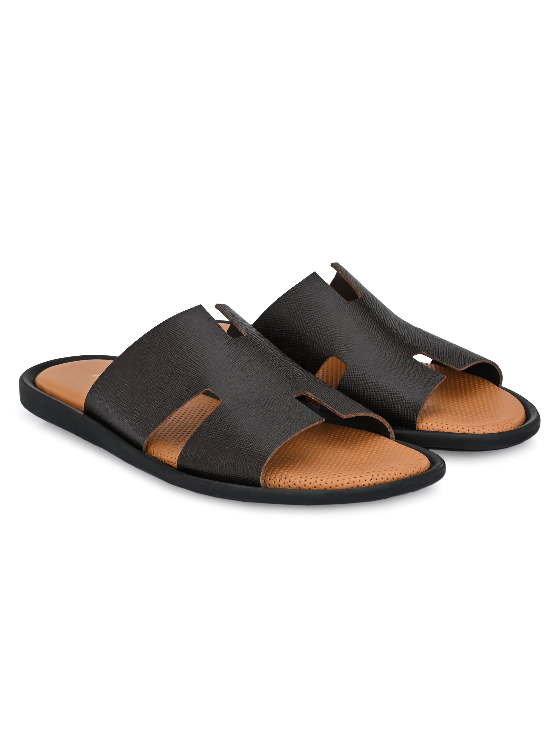 HITZU_7 Men's Brown Leather Daily Wear Open Sandals